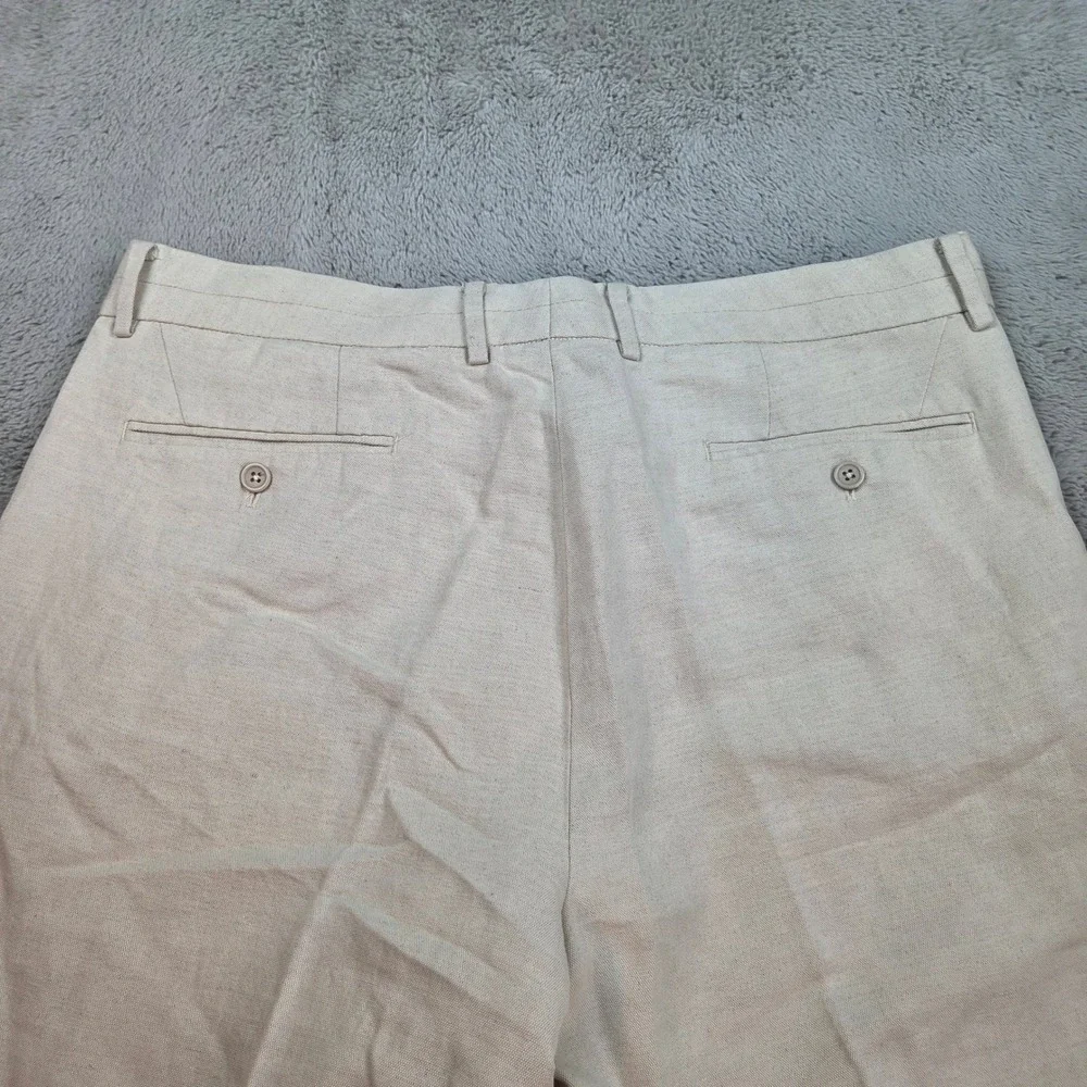 Martin Gordon Linen Cotton Trousers Mens 38W Straight Leg Flat Front Cream Tan